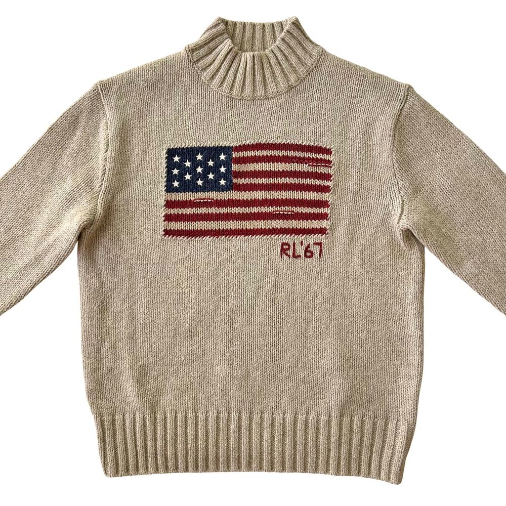Polo Ralph Lauren RL67 Iconic American Flag Sweater Knit Vintage Style Size S